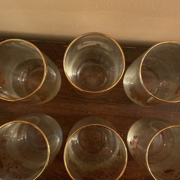 Set of 6 David Douglas glasses Gold floral wheat MCM Atomic Hollywood Regency - Picture 4 of 4